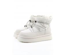 04-WF029-3M MILK Ботинки зимние женские (натуральная кожа, курточная ткань, 100% шерсть)