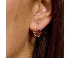 Серьги цветы ювелирная бижутерия коллекция Дубай покрытие позолота вставка фианит цвет оранжево-красный