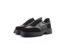 03-XKL23-169R BLACK Полуботинки утепленные женские (натуральная кожа, натуральная замша, байка)