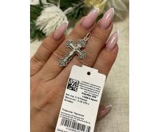 Крест православный из чернёного серебра - Спаси и сохрани 3,9 см 925 пробы 1-008-3