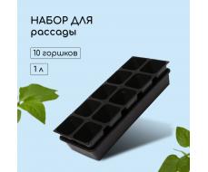 Набор для рассады: стаканы по 1 л (10 шт.), поддон 61×23 см, чёрный