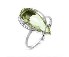 Кольцо из серебра зеленый аметист, Волна