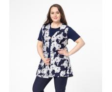 Комплект, трикотаж, блуза, брюки, кардиган, синий #2037/009-015-851/Синий