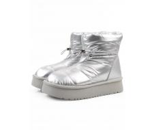 04-WA003-2M GREY/SILVER Ботинки зимние женские (натуральная кожа, курточная ткань, 100% шерсть)