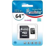 Карта флэш-памяти MicroSD 64 Гб Smart Buy +SD адаптер (class 10)