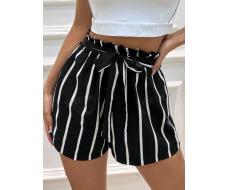 SHEIN LUNE Striped Paper Bag Waist Belted Shorts