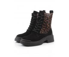 01-DMD-D269 BLACK/LEOPARD Ботинки демисезонные женские (натуральная кожа, байка)