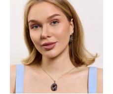 Комплект ювелирной бижутерии коллекция Дубай серьги и кулон покрытие посеребрение вставка фианиты цвет фиолетовый розовый и графитовый