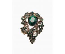 Брошь «Ажур», цвет изумрудный в чернёном золоте