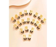 20pcs/Set Fashionable And Exquisite Black Butterfly Pendant Design Golden Hair Accessories Set Including Beaded Hair Hoops, Clips, Braiding Accessories, Metal Cuffs For Hair Braids, Etc. Unisex