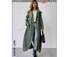SHEIN LUNE 1pc Casual Solid Color Double Pocket Long Jacket, Autumn