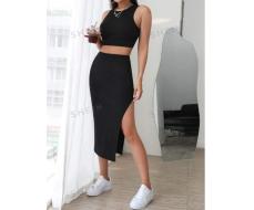 Костюм SHEIN Essnce Solid Tank Top & Split Thigh Skirt SKU: sw2208268447021179