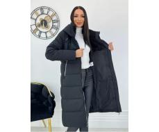 23-636 BLACK Пальто зимнее женское (холлофайбер 150 гр., искусственная дубленка)