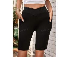 SHEIN LUNE Solid Phone Pocket Side Cycling Shorts SKU: sw2301063938554573