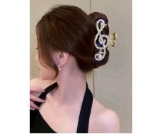 1pc Ladies' Gold-Tone Sparkling Note Shaped Hair Clip, Suitable For Daily Wear Party