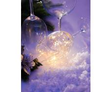 Гирлянда «Нить» 3 м, роса, IP20, серебристая нить. 30 LED, от батареек AG13×3, 3 режима, свечение тёплое белое