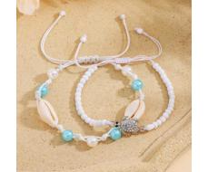 2pcs Fashionable Shell, Pearl, Turtle Decor Adjustable Bracelet For Beach Holiday, Suitable For Daily Wear