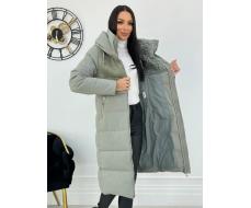 23-636 OLIVE Пальто зимнее женское (холлоффайбер 150 гр., искусственная дубленка)