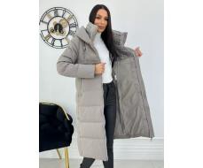 23-636 GRAY/BEIGE Пальто зимнее женское (холлоффайбер 150 гр., искусственная дубленка)