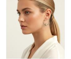 Серьги кольца с подвесками ювелирная бижутерия Итальянское золото (покрытие желтое 14к), вставка: фианит, цвет: прозрачный, арт.217.201