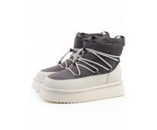 04-WF029-4M DK. GRAY/MILK Ботинки зимние женские (натуральная кожа, курточная ткань, 100% шерсть)