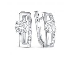 Серьги с фианитом родированные серебро 925* 11-0138