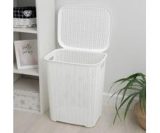Корзина бельевая «Вязь», 60 л, 44×36×52 см, с крышкой, белая
