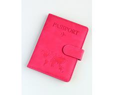 A-116 Обложка на паспорт c кнопкой "Travel 101" (эко-кожа)