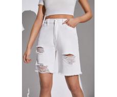 Джинсовые шорты SHEIN для девочки-подростка, 2012 год, 90-е, с рваным подолом, белые повседневные летние джинсовые шорты АРТИКУЛ: sk2311088575562565