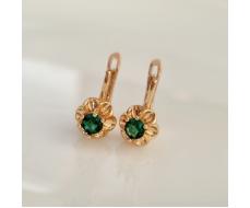 Серьги цветы ювелирная бижутерия коллекция Дубай покрытие позолота вставка фианит цвет изумрудный