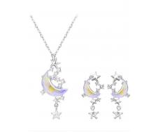 1pc Moon & Star Design Earrings And Necklace Set For Girls, New Trendy Luxury Chic Clavicle Chain Birthday Gift For Girlfriend/Bff