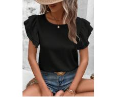 SHEIN LUNE Женская Однотонная Блузка С Короткими Рукавами И Рюшами SKU: sz2311165080031278