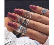 Vintage Style Hollowed-Out Leaf 9pcs/Set Ring Set