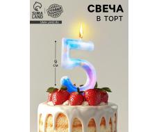 Свеча в торт на шпажке «Звездопад», цифра 5, 9 см, ГИГАНТ