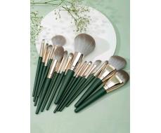 14pcs/Set Professional Makeup Brushes Kit With Green Bristles, Suitable For Foundation, Blush, Eyebrow, Concealer, Liquid Mixer, Etc. Essential For Beginners And Makeup Artists