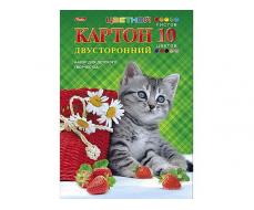 НАБОР КАРТОНА ЦВЕТНОЙ ДВУХСТОРОННИЙ 10Л 10 ЦВ. А4Ф В ПАПКЕ-КОТЕНОК С КЛУБНИЧКОЙ