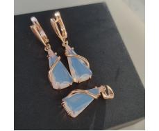 Комплект ювелирной бижутерии коллекция Дубай серьги и кулон покрытие позолота вставка фианиты цвет суровый синий