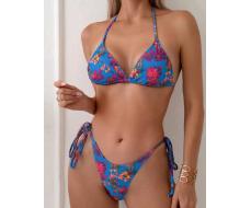 SHEIN Swim Lavender Pink Floral Print Swimsuit Set