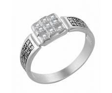 Кольцо с фианитом выборочное чернение серебро 925* 8-021-3
