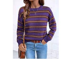 SHEIN LUNE Spring/Autumn Casual Colorblock Stripe Loose Knit Sweater
