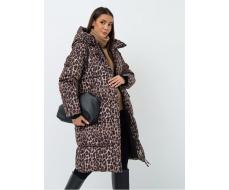 24-801 BROWN/LEOPARD Пальто зимнее женское (200 гр. холлофайбер)