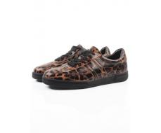 03-B6C-7PC BROWN/LEOPARD Кеды женские (натуральная кожа)