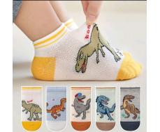 5 пар 5pairs Children's Cartoon Dinosaur Pattern Mesh Short Socks For Boys, Four Season