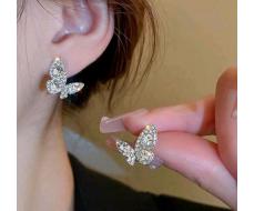 1pair Fashionable Micro-Inlaid Rhinestone Butterfly Stud Earrings, Luxurious & Simple Design For Women's Daily Wear