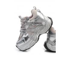 03-18C GREY/SILVER Кроссовки женские (натуральная кожа, искусственная кожа)