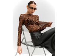 В НАЛИЧИИ В САРАТОВЕ, ПРИСТРОЙ и SHEIN Сетчатый водолазка с леопардовым принтом с асимметричным воротником SKU: sw2106221013600222