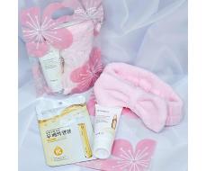 Подарочный набор в zip-пакете "Розовые Цветы" (Пенка + Маска + Повязка)