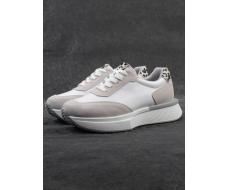 03-YG497-1 WHITE/GREY Кроссовки женские (натуральная кожа)