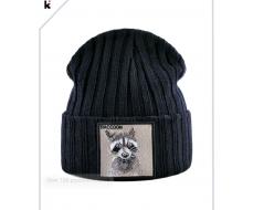 1pc Unisex Black Knitted Beanie Embroidered With Raccoon Patch, Couples Hat For Daily Casual Wear Cute