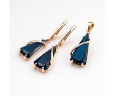 Комплект ювелирной бижутерии коллекция Дубай серьги и кулон покрытие позолота вставка фианиты цвет суровый синий